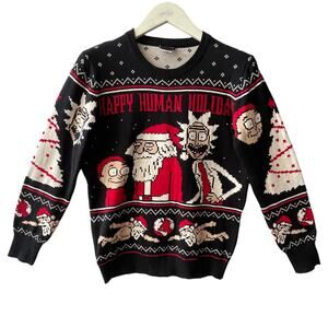 Ripple Junction Rick and Morty HAPPY HUMAN HOLIDAY Ugly Christmas Sweater Sz S